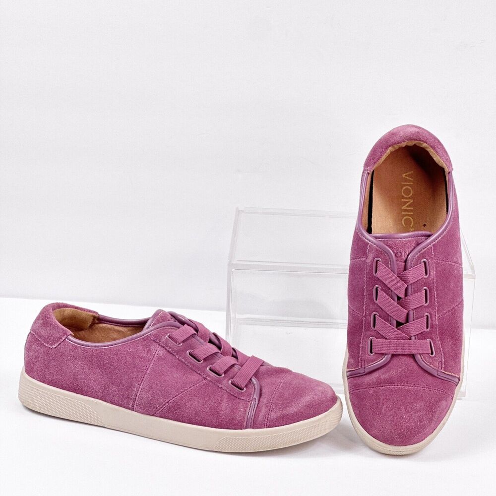 Vionic Womens Sneakers Sz 7 Suede Berry Pink Shoes Sunny Jean Casual
